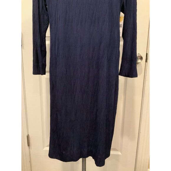 MM. Lafleur Navy Blue Crinkle Textured Boat Neck Shift Dress, Size M - Picture 4 of 10